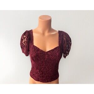 Anthropologie Bordeaux Velvet Floral Crop Top Size XS Boho Moody Lace